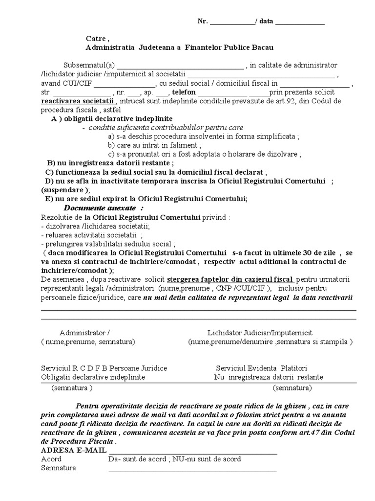 Cerere Reactivare 2019 | PDF