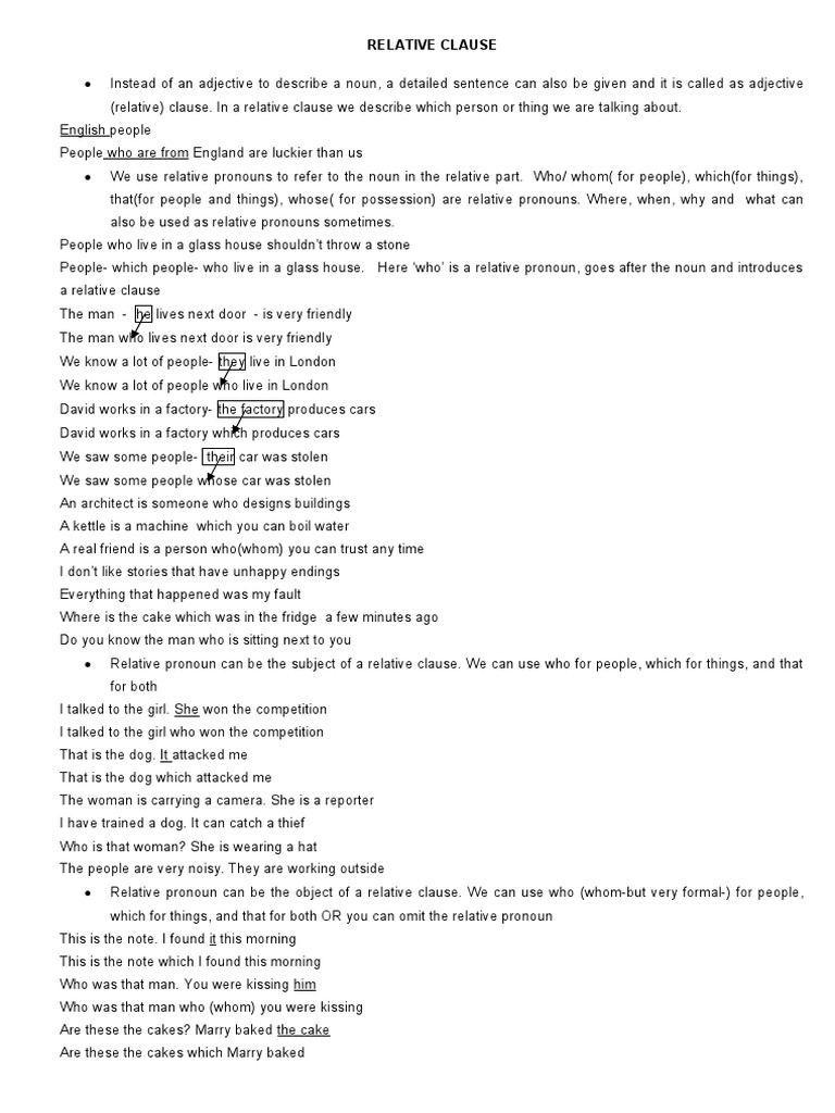 Understanding Relative Clauses in English | PDF | Pronoun | Noun