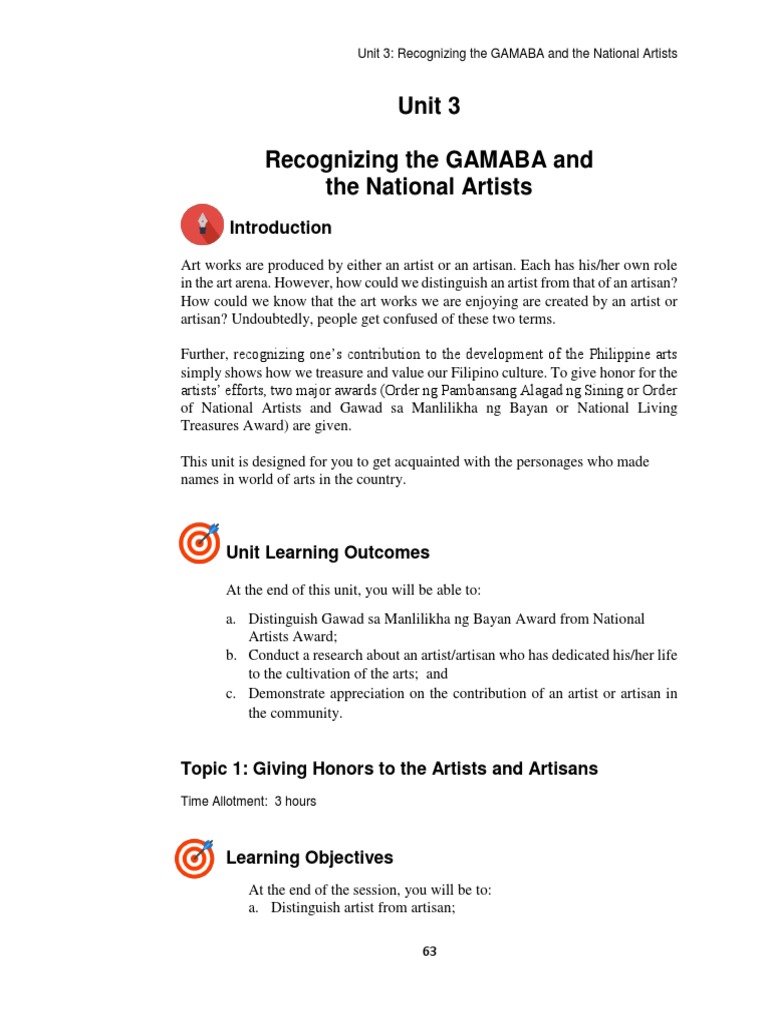 Unit 3: Recognizing The GAMABA and The National Artists | PDF | Philippines