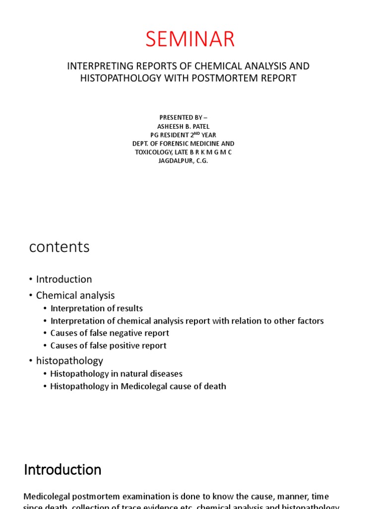 Interpretation of Chemical Analysis Report With Relation To Postmortem