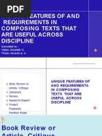 Unique Features of and Requirements in Composing Texts That Are Useful Across Discipline