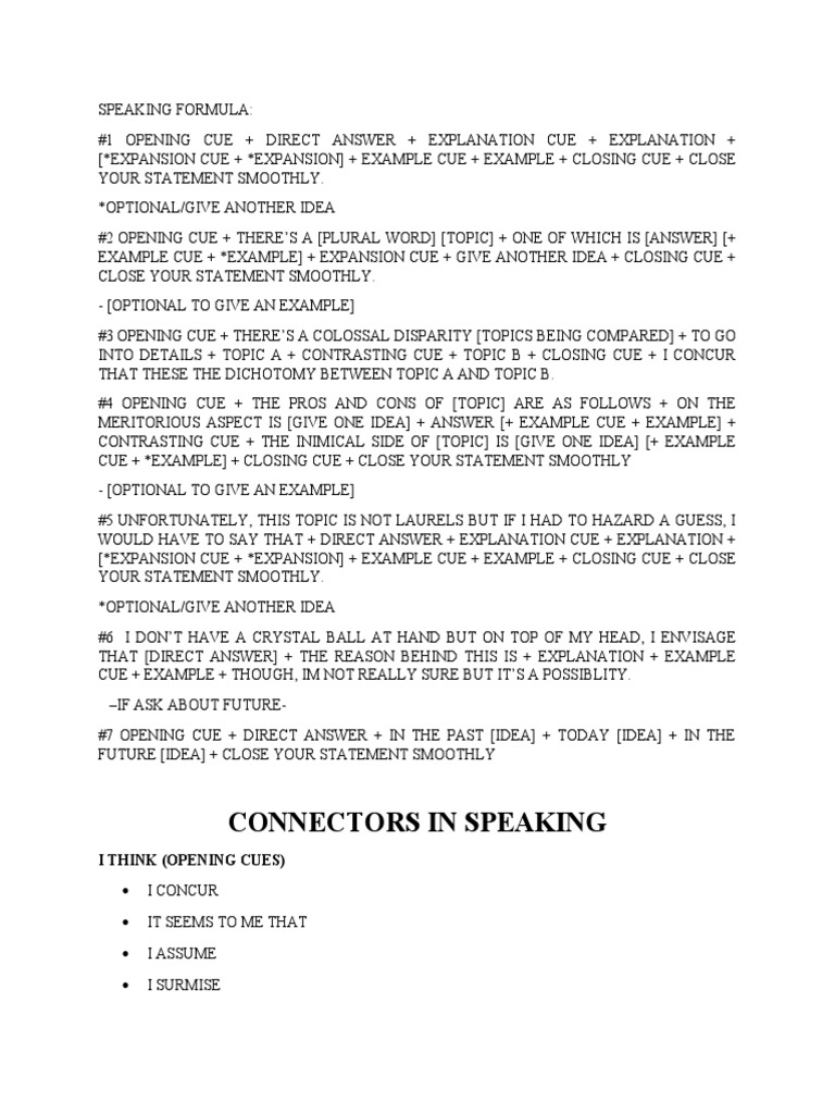 Connectors in Speaking I Think (Opening Cues) PDF Philosophical