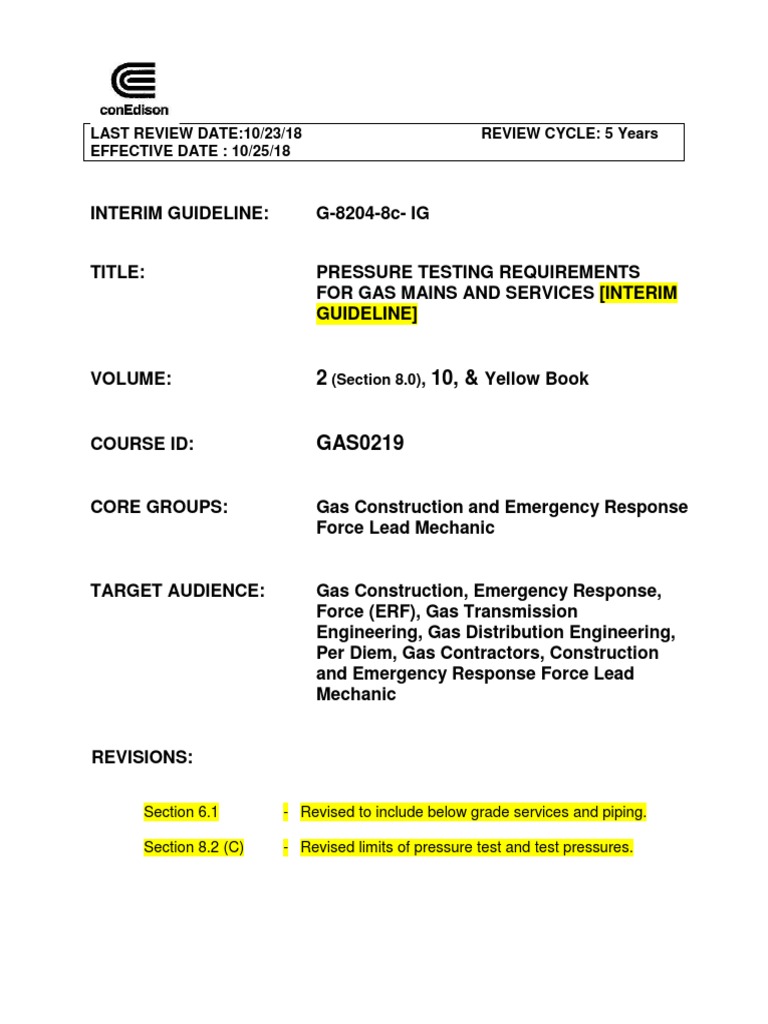 Gas Mains Pressure Testing Guidelines | PDF | Pipe (Fluid Conveyance ...