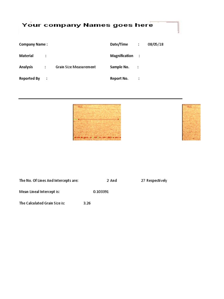 Company Name: Date/Time: Material: Magnification: Analysis: Sample No ...