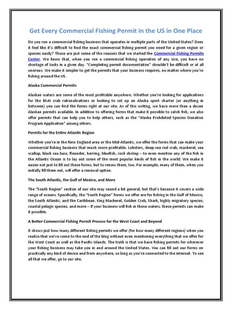 Get Every Commercial Fishing Permit in The US in One Place | PDF ...