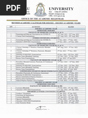 Gulu University Revised Academic Calendar 2020.2021 - 2022.2023 | Pdf | Academic Term | Academia