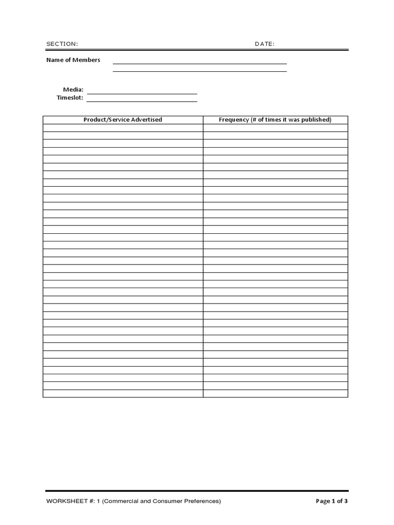 Worksheet - 1 - Commercial and Consumer Preference | PDF