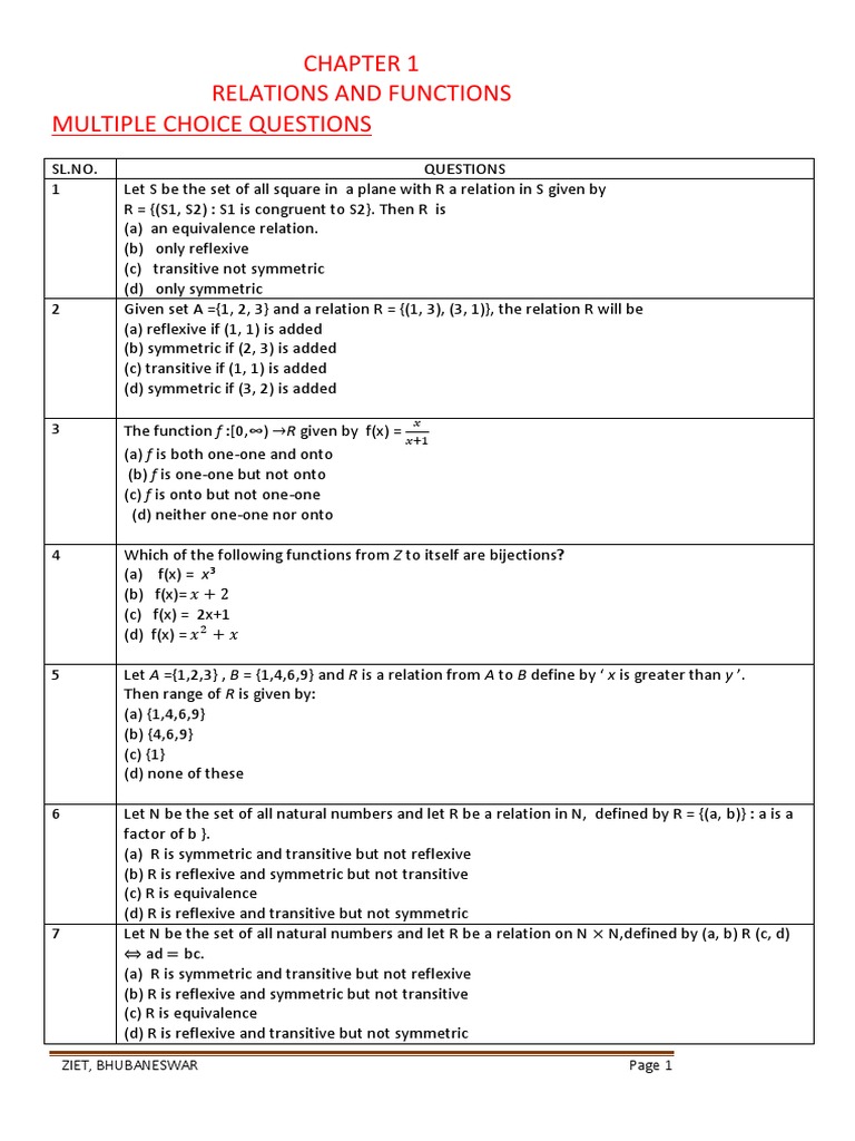 Ch 1 Mcq Pdf Function Mathematics Mathematical Analysis