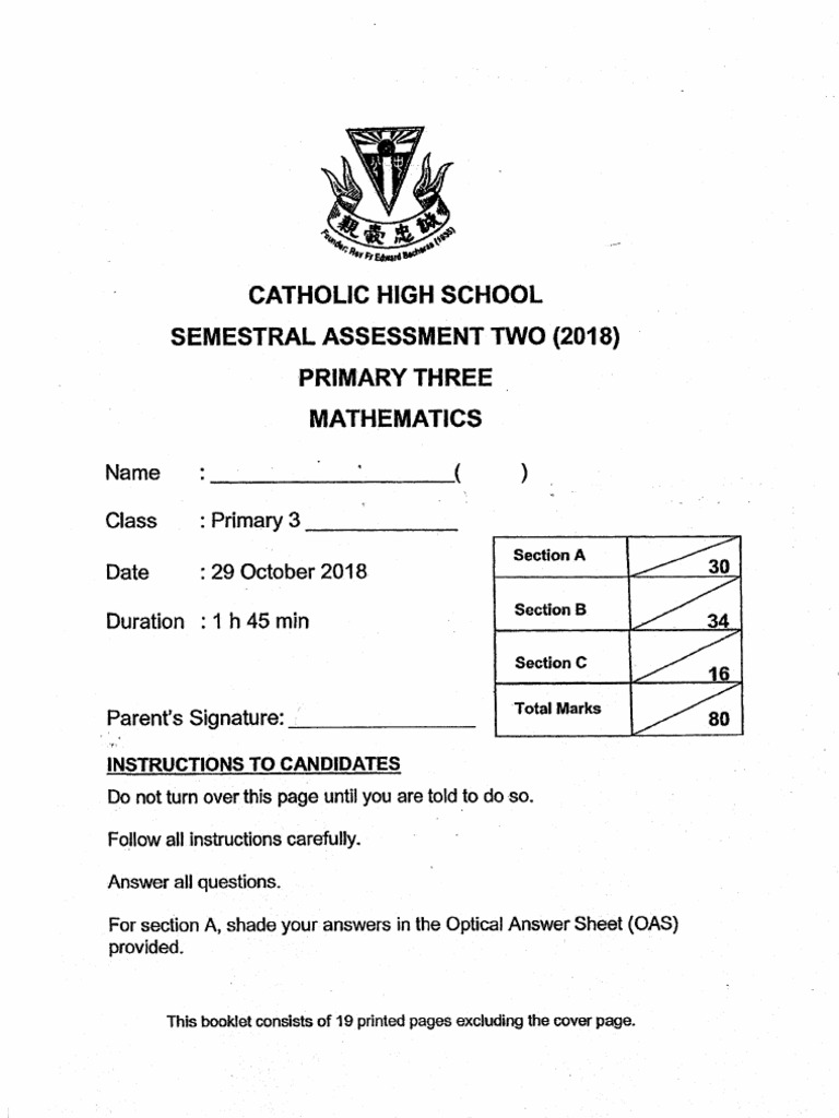 P3 maths sa2 2018 catholic high exam papers pdf