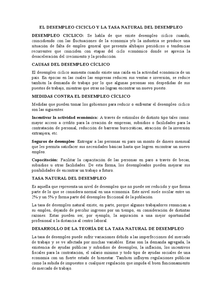 El Desempleo Ciciclo y La Tasa Natural Del Desempleo PDF Desempleo