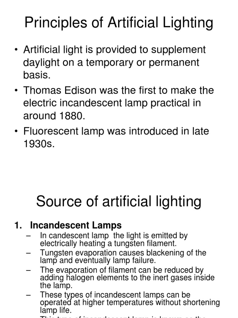 Principle of Artificial Light PDF Incandescent Light Bulb