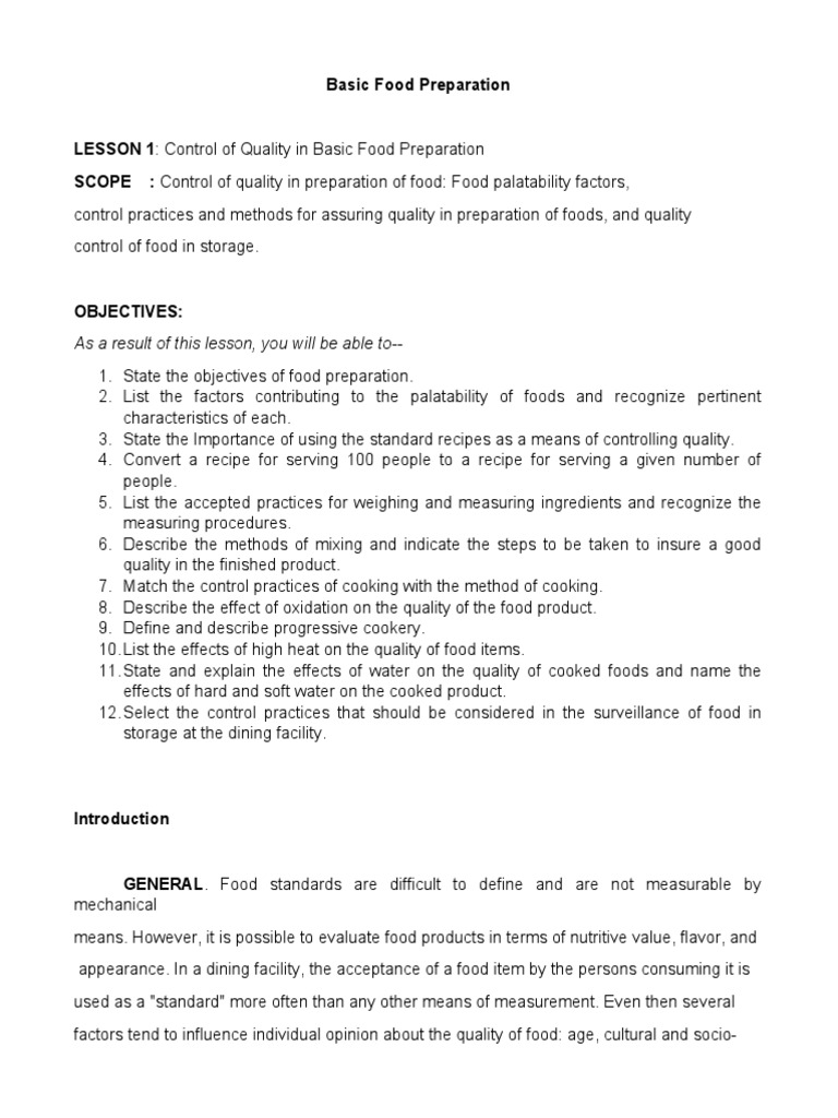 Quality Control in Food Preparation | PDF | Baking | Foods