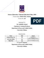 Science Education: National Education Policy 2010: Course Name: Public Policy Analysis Course No: 323