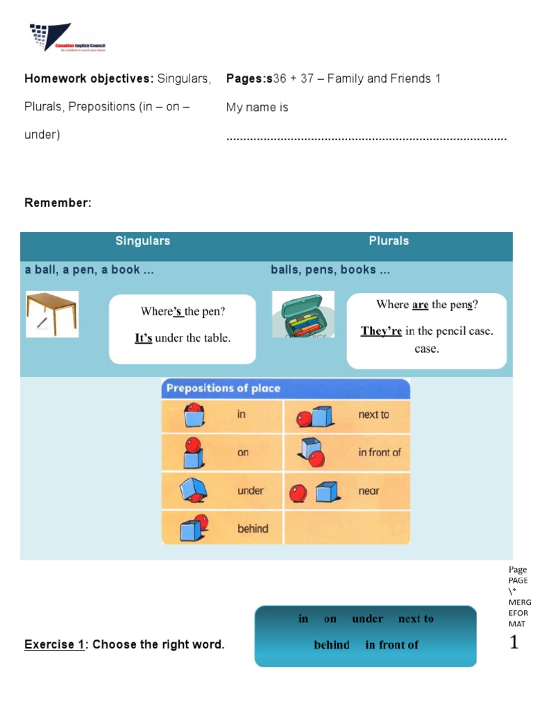 Singulars, Plurals, Prepositions Exercises | PDF | Linguistic ...