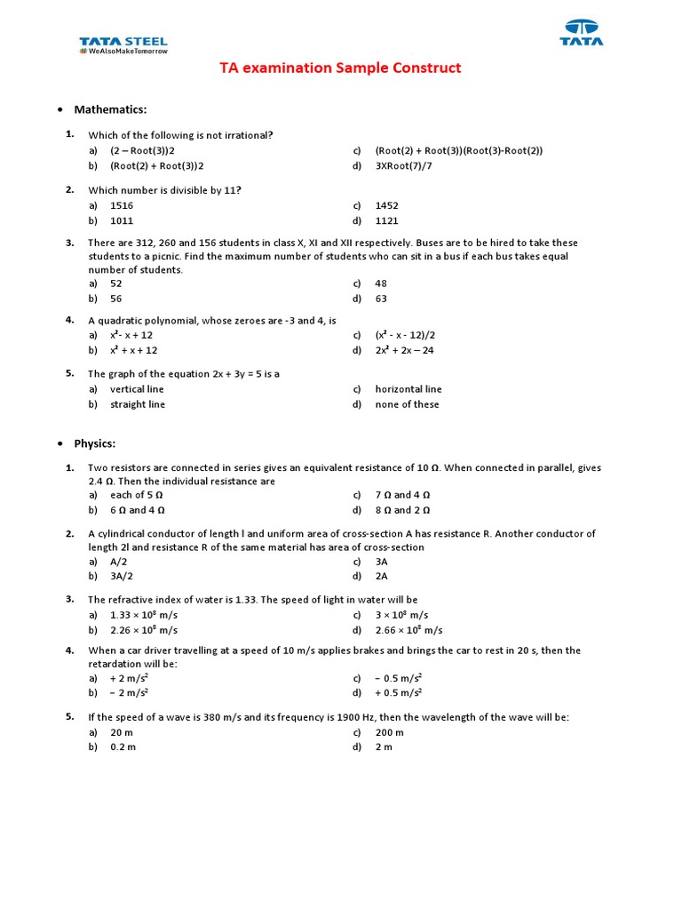 TA Examination Sample Construct - 1 | PDF | Redox | Zero Of A Function