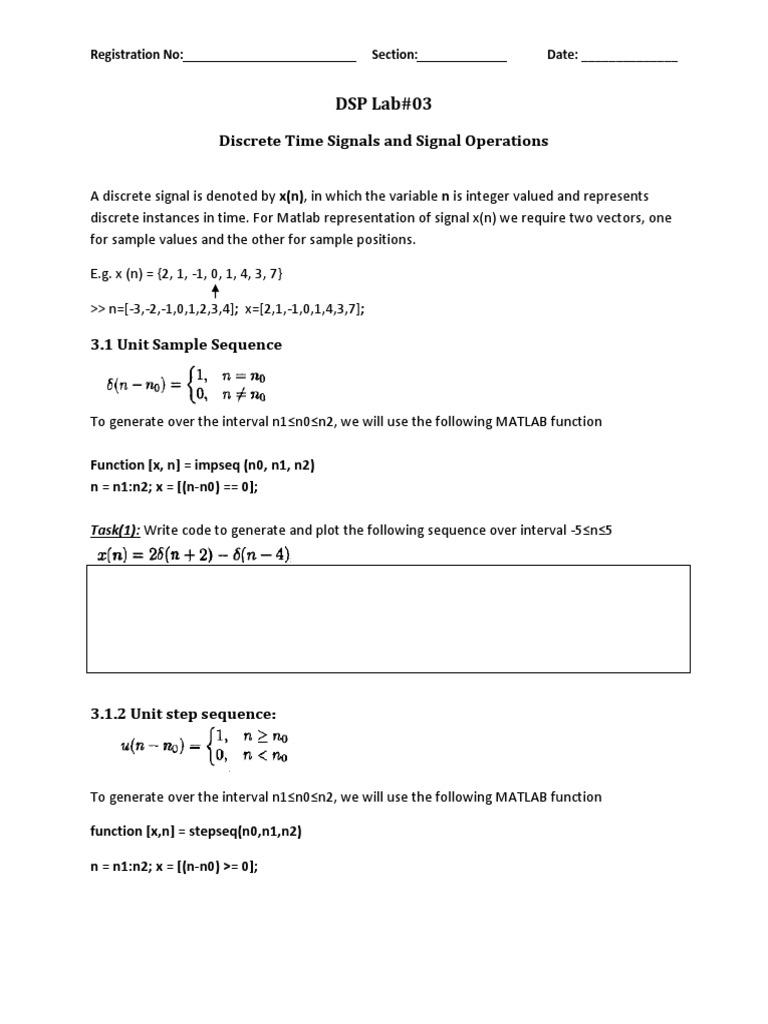 Discrete Time Signals and Signal Operations: Generating and ...
