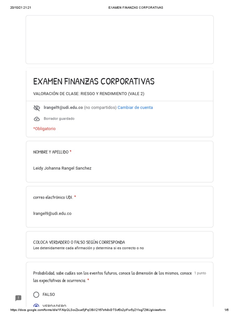 Examen de Finanzas Corporativas | PDF | Riesgo | Inversiones