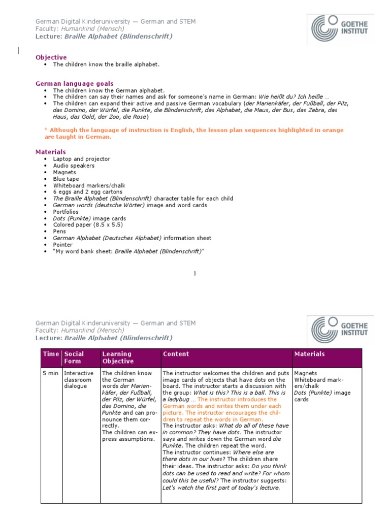 Lesson Plan Lecture 3 Braille PDF Lecture Visual Impairment