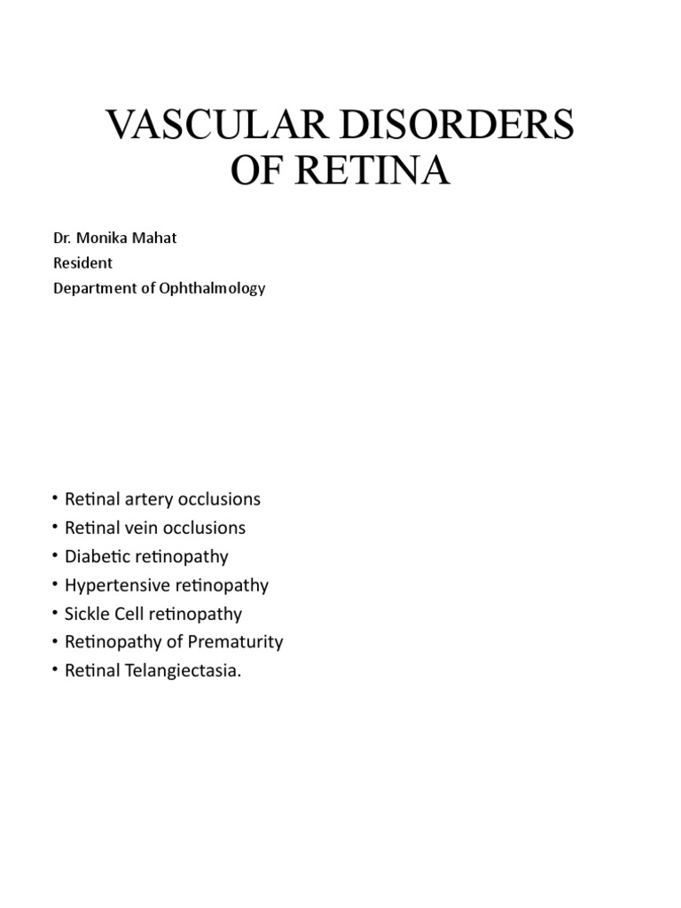 Vascular Disorders of Retina | PDF | Thrombosis | Angiology