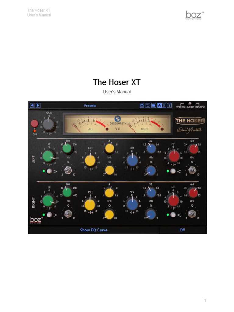 Boz Digital - Hoser XT Manual | PDF | Equalization (Audio) | Computing