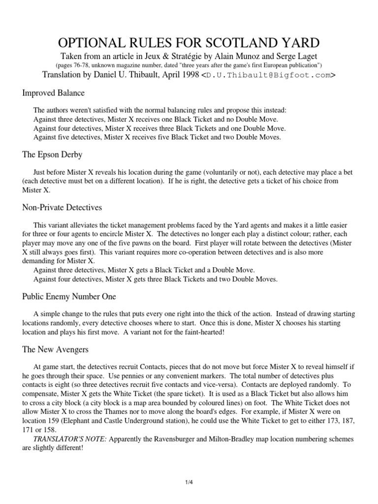 Optional Rules For Scotland Yard PDF