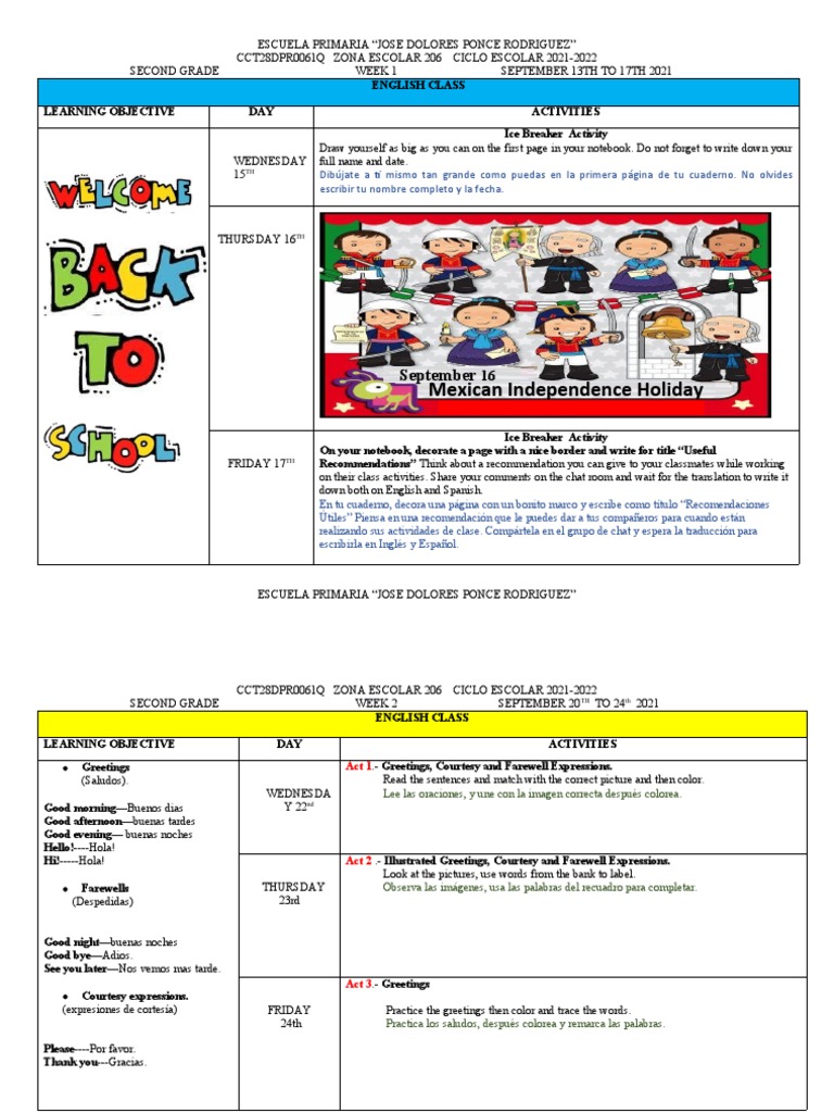 Actividades de Inglés para Segundo Grado | PDF | Artes del Lenguaje y ...
