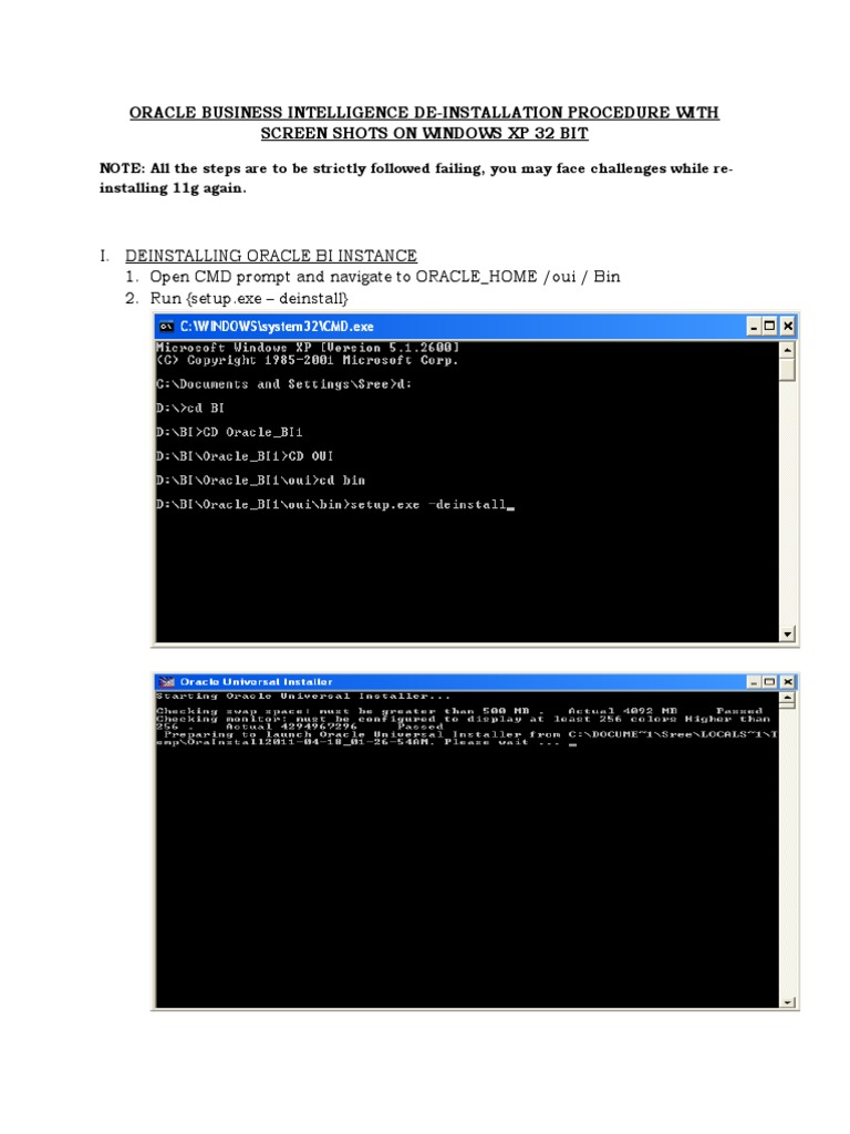 OBIEE11g Deinstall On Windows XP 32bit Machine | PDF | Command Line ...