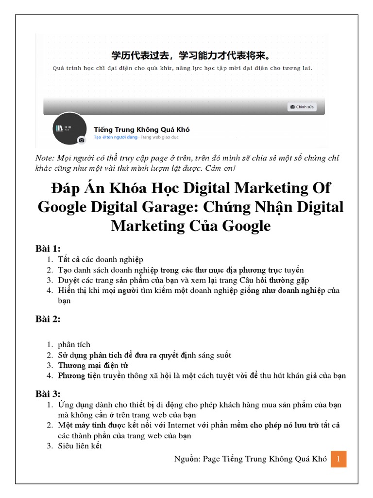 Đáp Án Khóa Học Digital Marketing Of Google Digital Garage | PDF