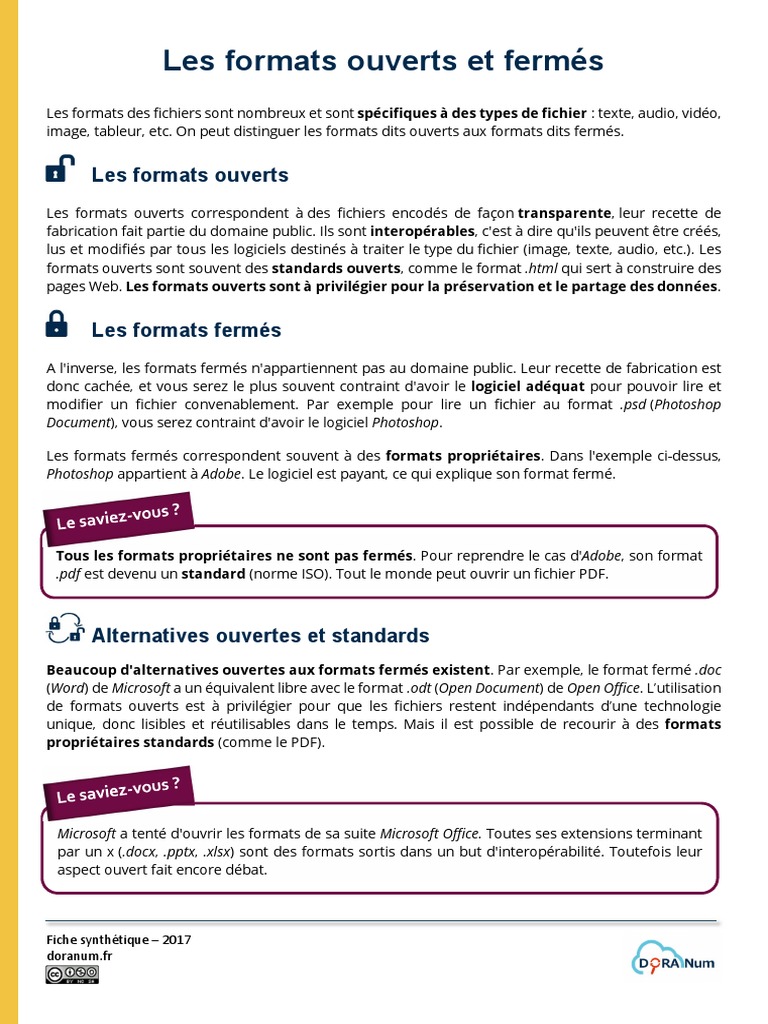 Formats ouverts et fermés : différences clés | PDF