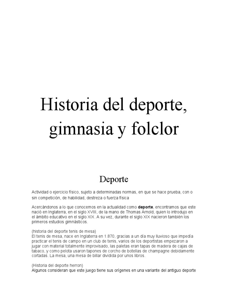 Historia Del Deporte, Gimnasia y Folklore | PDF | Folklore | Deportes