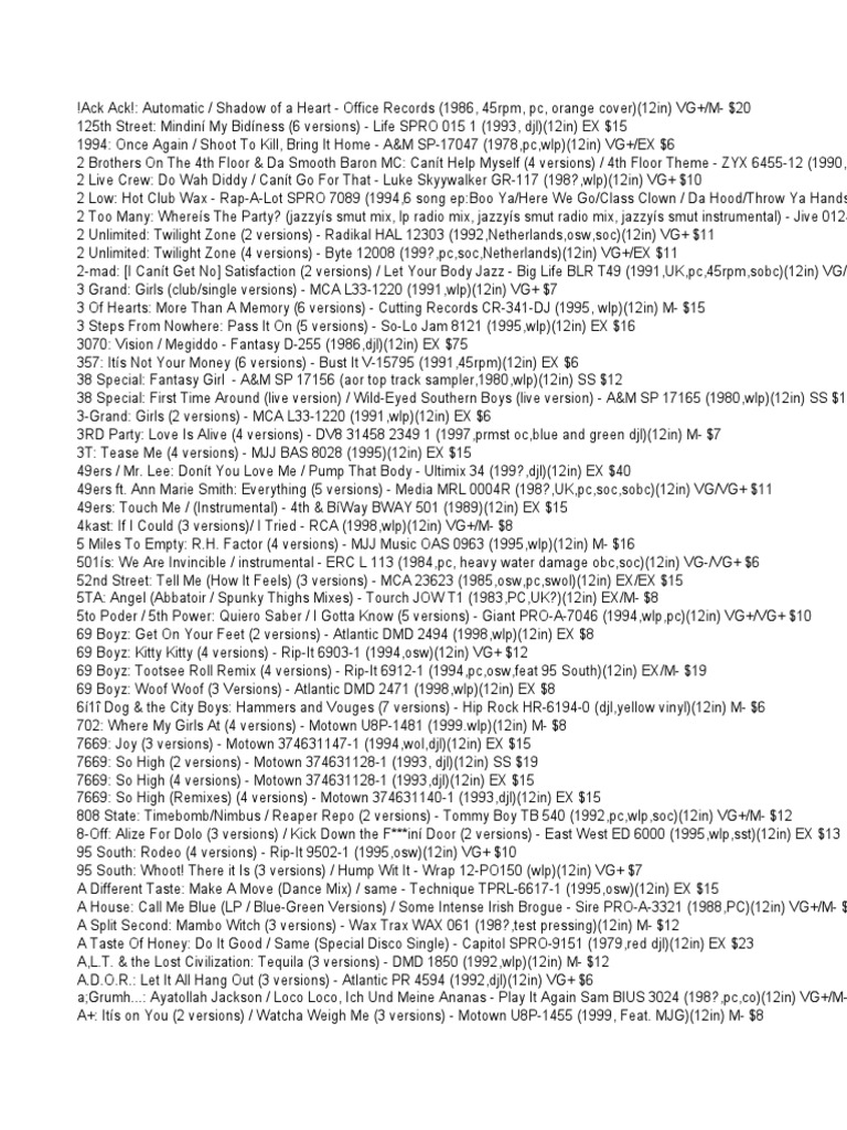 12 Maxi Dance Singles Extended And Disco Mix Records