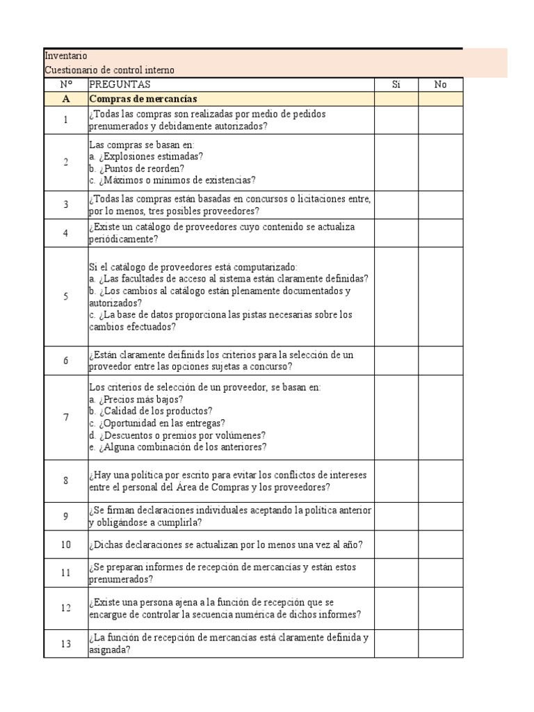 Cuestionario de Control Interno | PDF | Contabilidad