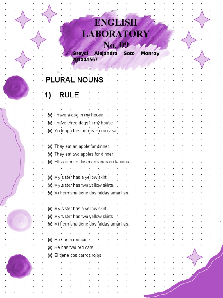 English Laboratory No. 09 Plural Nouns 1) Rule PDF