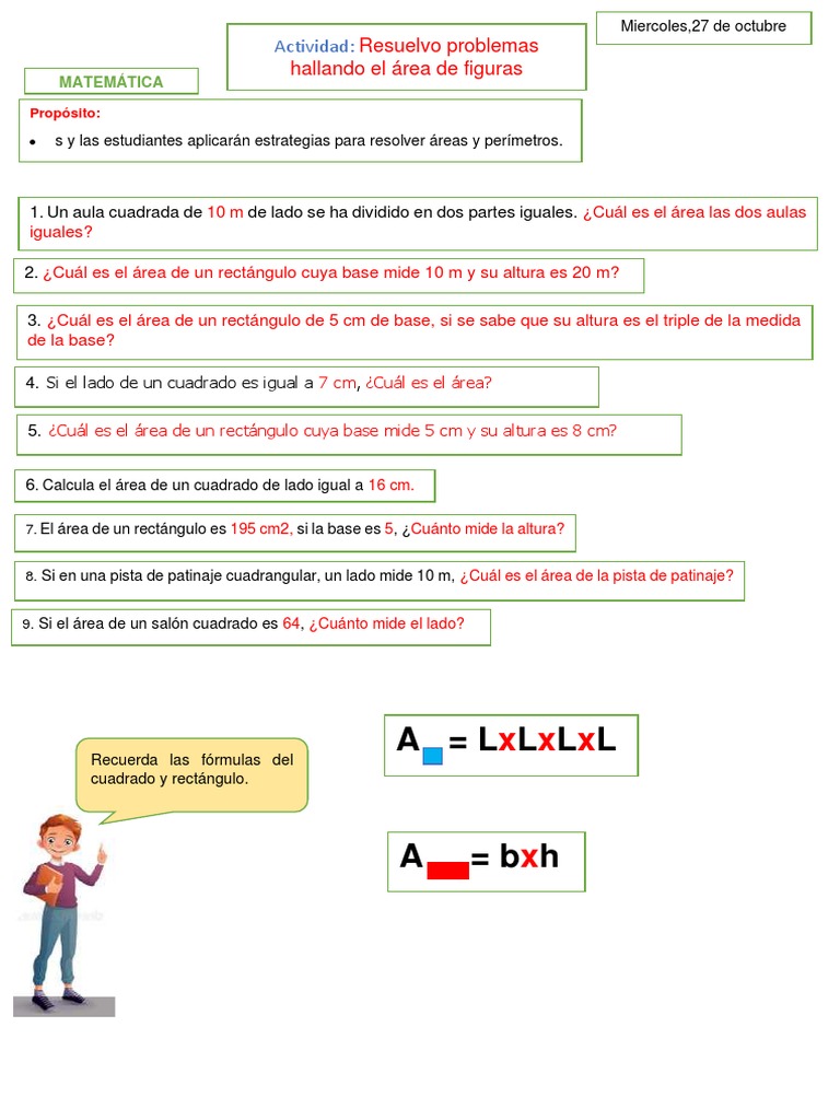 Cual Es El Perimetro De Un Cuadrado Problemas Con Área Del Cuadrado y Rectangulo | PDF
