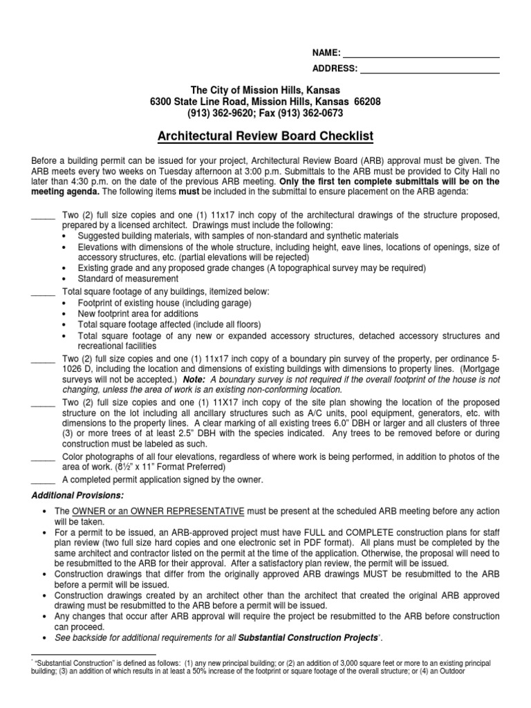 Mission Hills ARB Approval Checklist | PDF | Architect