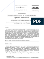 Numerical Simulation of Ship Stability For Dynamic Simulation ROLL MOTION