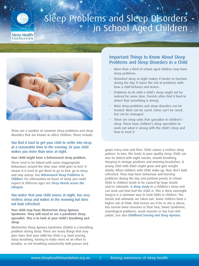 Sleep Problems and Sleep Disorders in School Aged Children | PDF ...