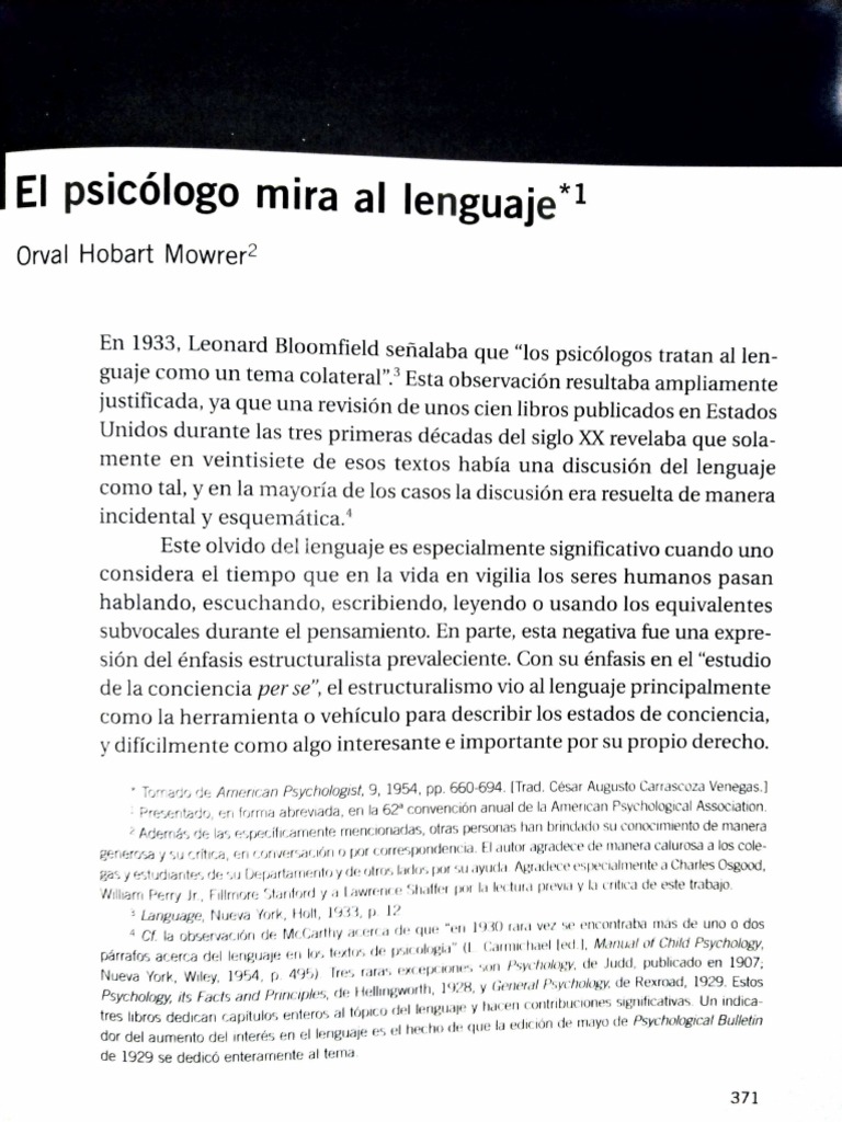 El Psicólogo Mira El Lenguaje - Orval Hobart Mowrer | PDF