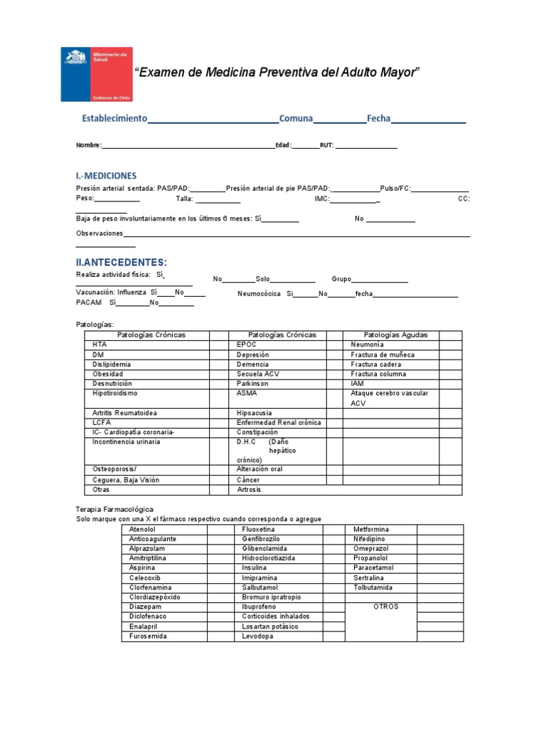 Examen de Medicina Preventiva del Adulto Mayor | PDF | Especialidades ...