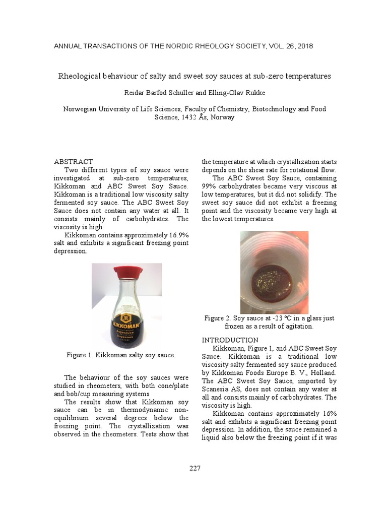 Rheological properties of salty and sweet soy sauces below freezing