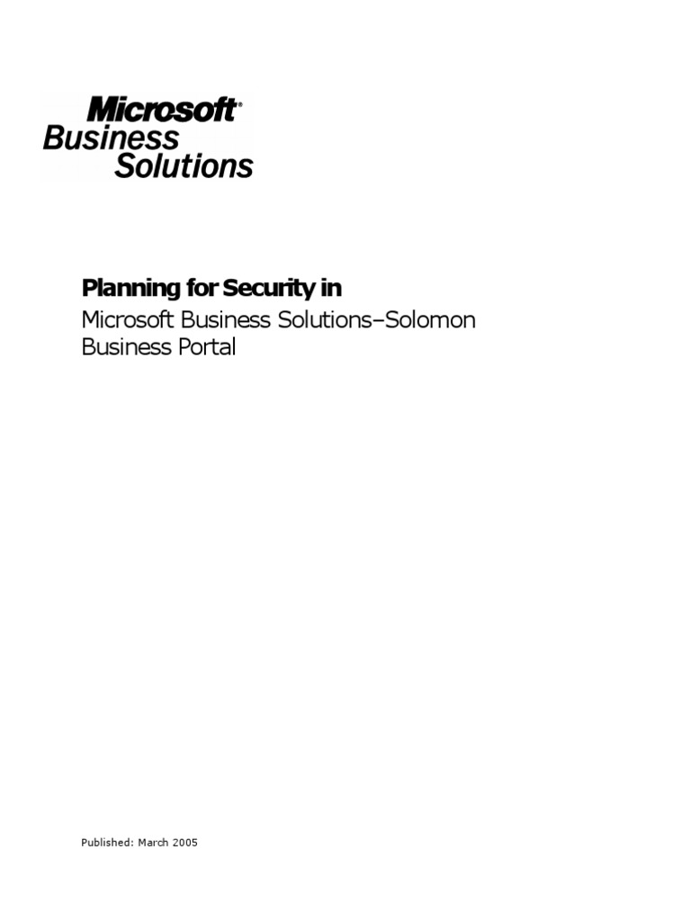 Planning For Security In: Microsoft Business Solutions-Solomon Business ...