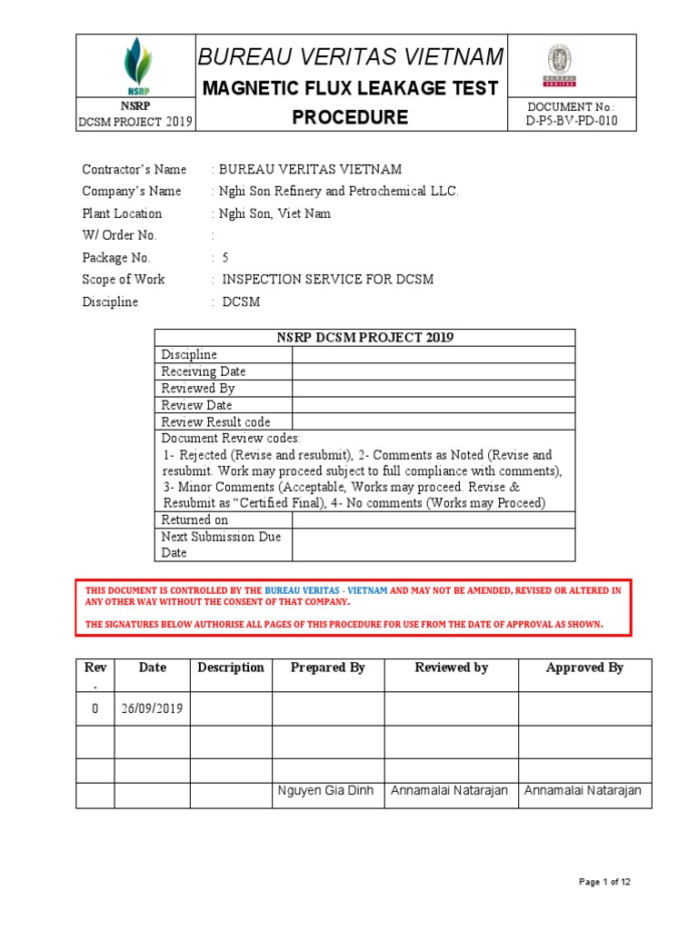 Dp5Bvpd010 MFL, Issue 01, Rev 00 Flux Leakage Test