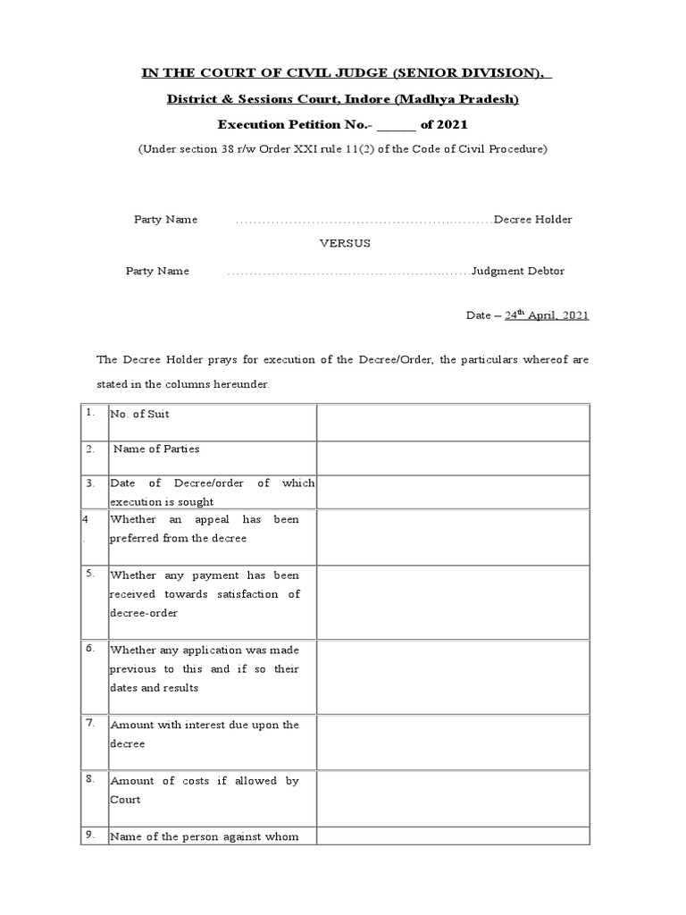 Execution Petition - Indore HC | PDF | Affidavit | Public Law