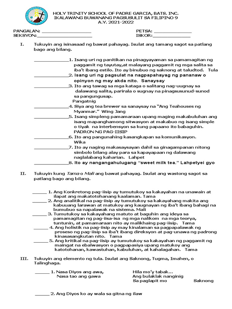 Fil 9 2nd MT | PDF