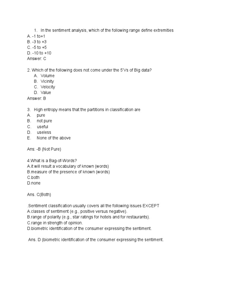 Sentiment Analysis & Big Data Quiz | PDF | Career & Growth | Teaching ...