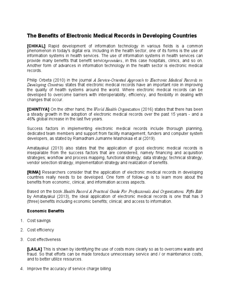 Benefits of EMRs in Developing Nations | PDF | Electronic Health Record ...