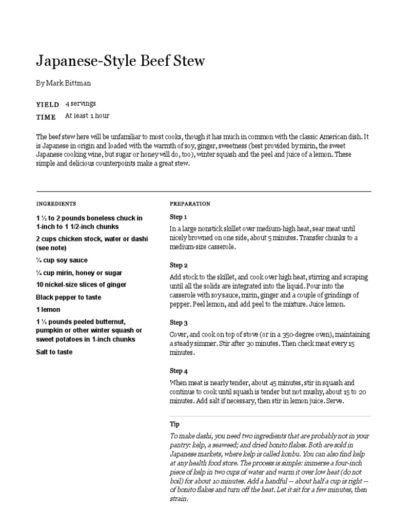 Japanese-Style Beef Stew Recipe - NYT Cooking | PDF | Beef | Stew