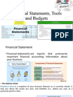 Financial Statements, Tools and Budgets