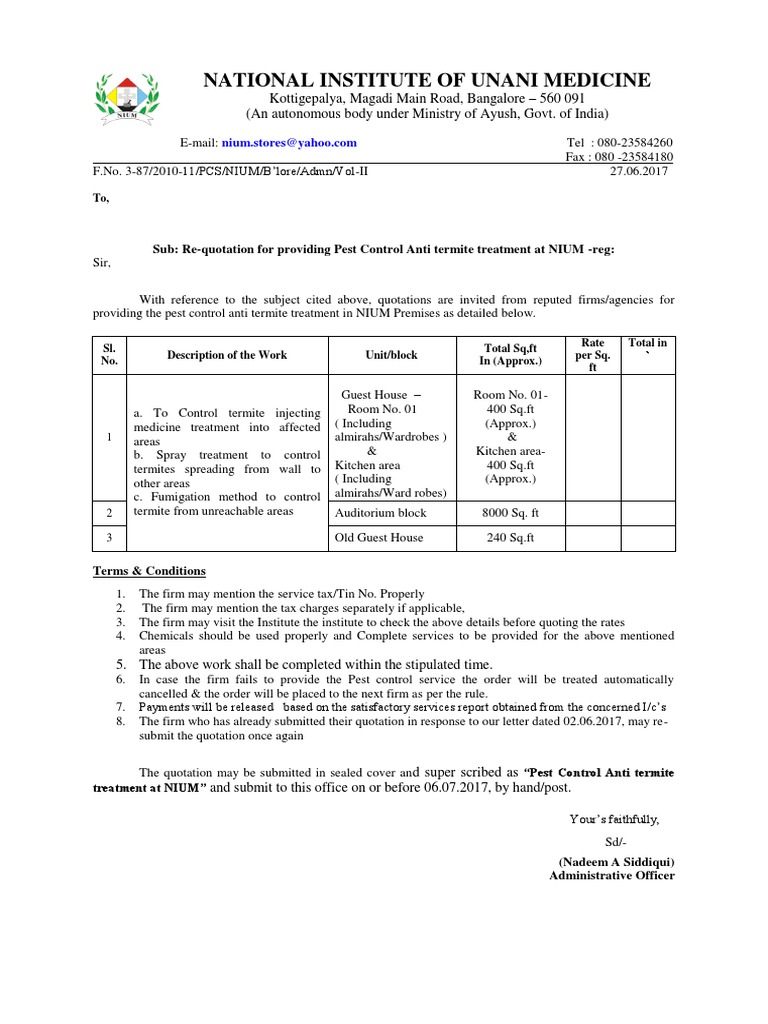 Pest Control Quotation Request at NIUM | PDF