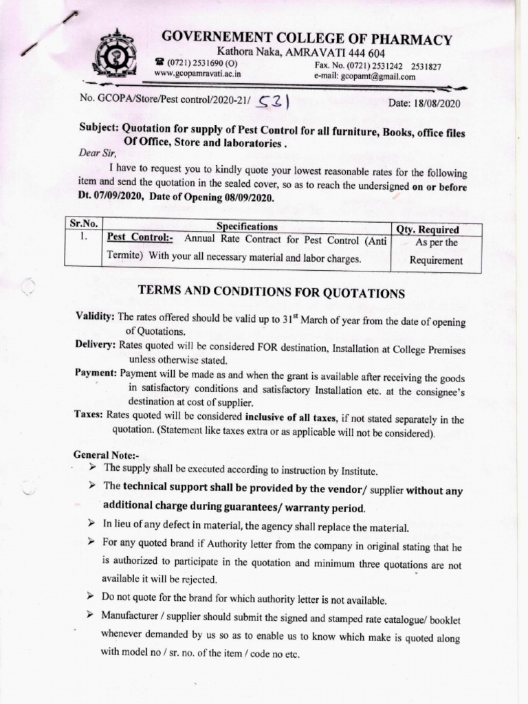 Quotation For Pest Control PDF